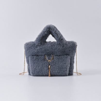 New Women's Imitation Rabbit Hair Handbag Plush Shoulder Bag Casual Versatile Imitation Crossbody Bag Fashion Large Capacity Bag
