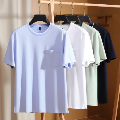 Short Sleeve T-Shirt Men Color Block Pocket Base Layer Men's Top
