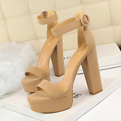 1550-1 European And American Style Thick Heel Super Slim High Heels Sexy Nightclub Women's Shoes Waterproof Platform Open Toe Belt Buckle Sandals