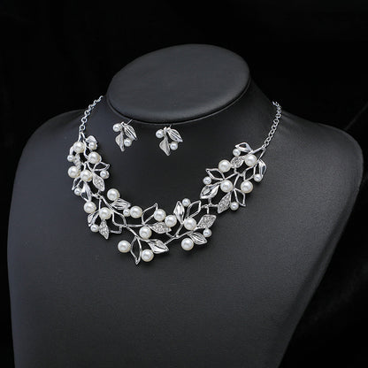 New Light Luxury Niche Design Sense Fashion Pearl Pendant Necklace Earrings Two-Piece Clavicle Chain