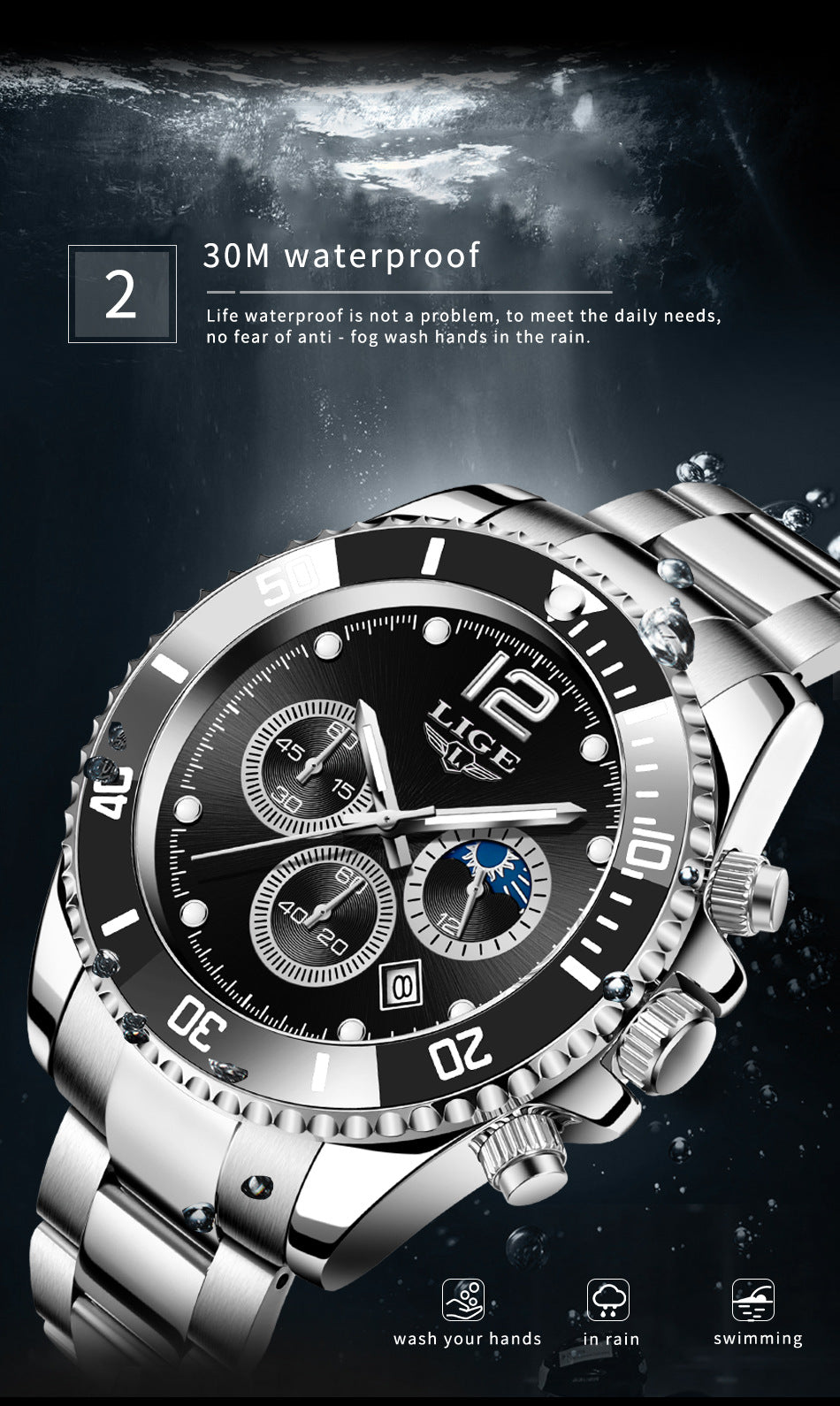 New Quartz Watch Men's Sports Waterproof Watch Multifunctional Chronograph