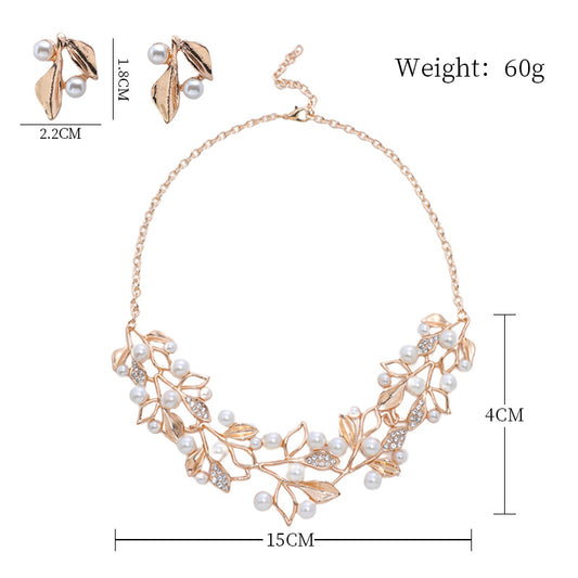 New Light Luxury Niche Design Sense Fashion Pearl Pendant Necklace Earrings Two-Piece Clavicle Chain