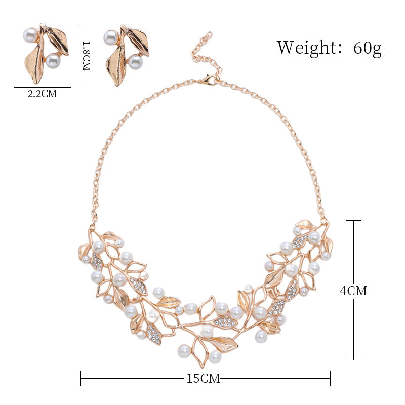 New Light Luxury Niche Design Sense Fashion Pearl Pendant Necklace Earrings Two-Piece Clavicle Chain