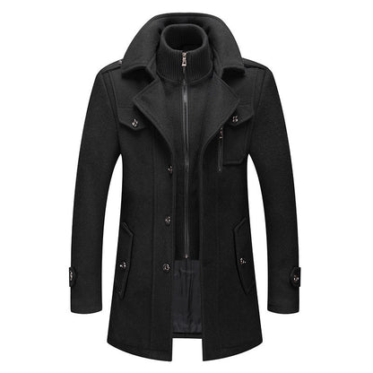 Men's Woolen Double Collar Winter Coat