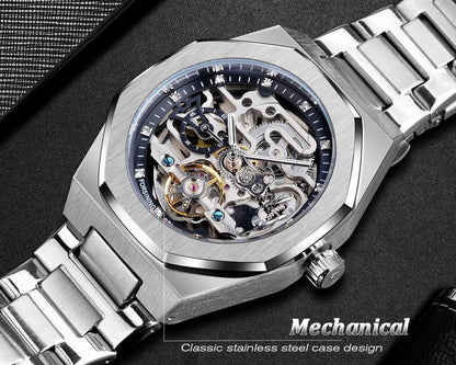 Men's fashionable skeletonized mechanical watch