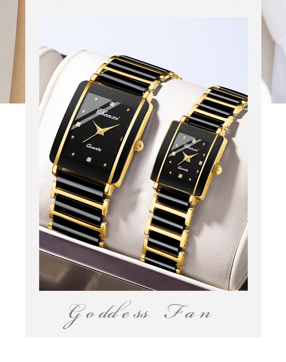 CHENXI Square Couple Watch with Ceramic Strap