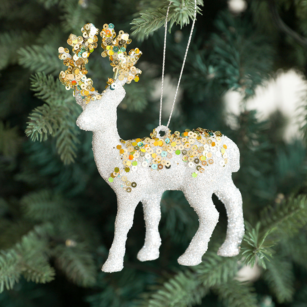 Christmas Deer Pendant Christmas Tree Decoration Sparkling Pink Plush Deer Ornament