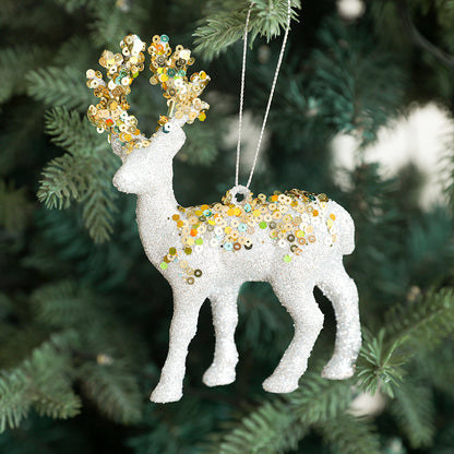 Christmas Deer Pendant Christmas Tree Decoration Sparkling Pink Plush Deer Ornament