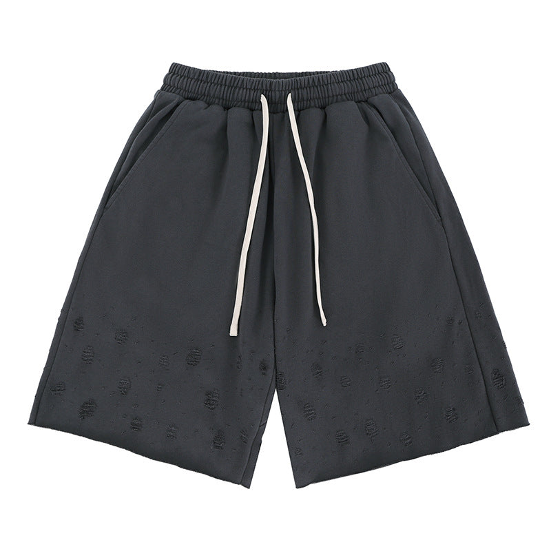 Men's Clothing Spring Solid Color Hole Heavyweight Sports Shorts Casual