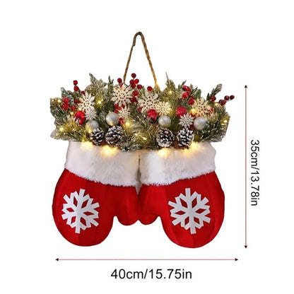 Creative Glove-Shaped Christmas Garland - Faux Flower Crown, Door/Window Decor, Door Sign for Christmas Parties