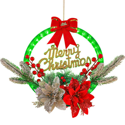 Christmas wreath lights, simulated red fruits, pine needles, decorative ornaments, window display items, ornaments