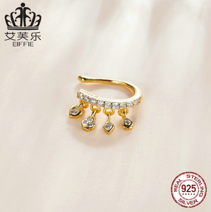 Original Ear Clip Single Sterling Silver S925 Earrings Playing Card Elements Inlaid Zircon Plated Real Gold Earrings