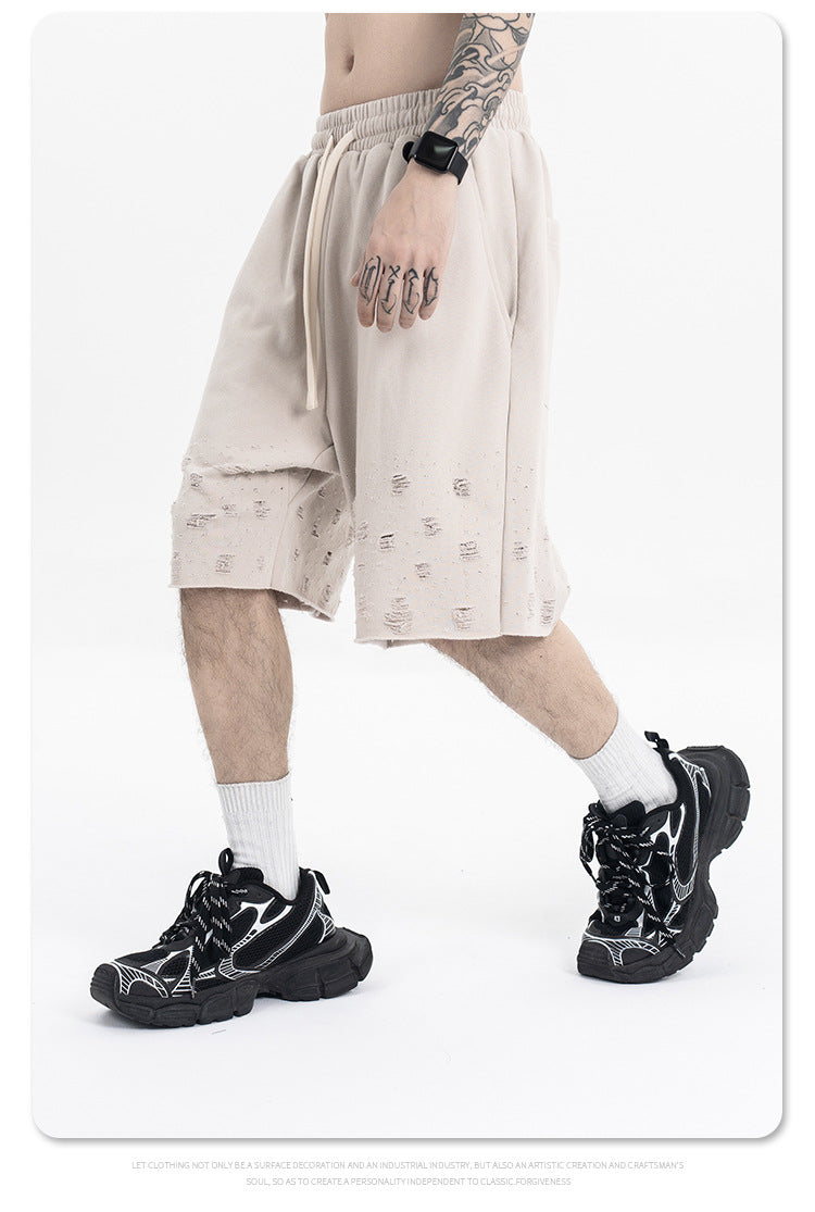 Men's Clothing Spring Solid Color Hole Heavyweight Sports Shorts Casual