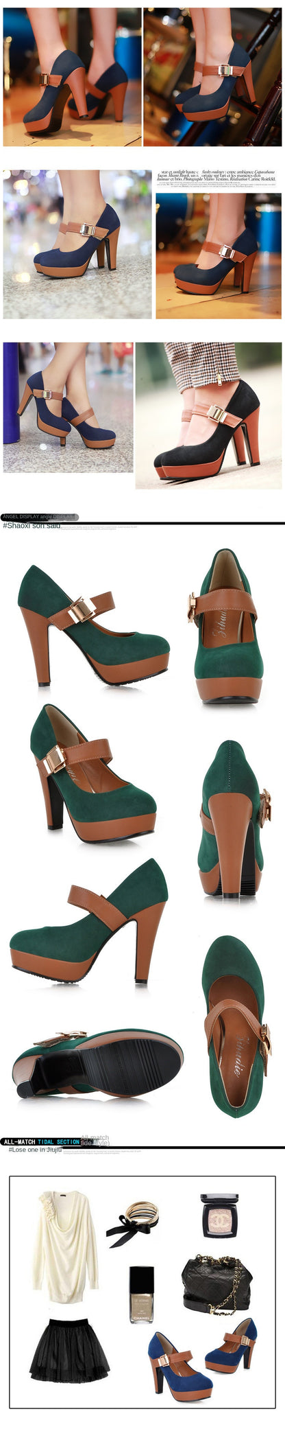 Wide-leg Women's Shoes Platform High Heels Velcro Heels Spring and Autumn Shallow Mouth Single Shoes