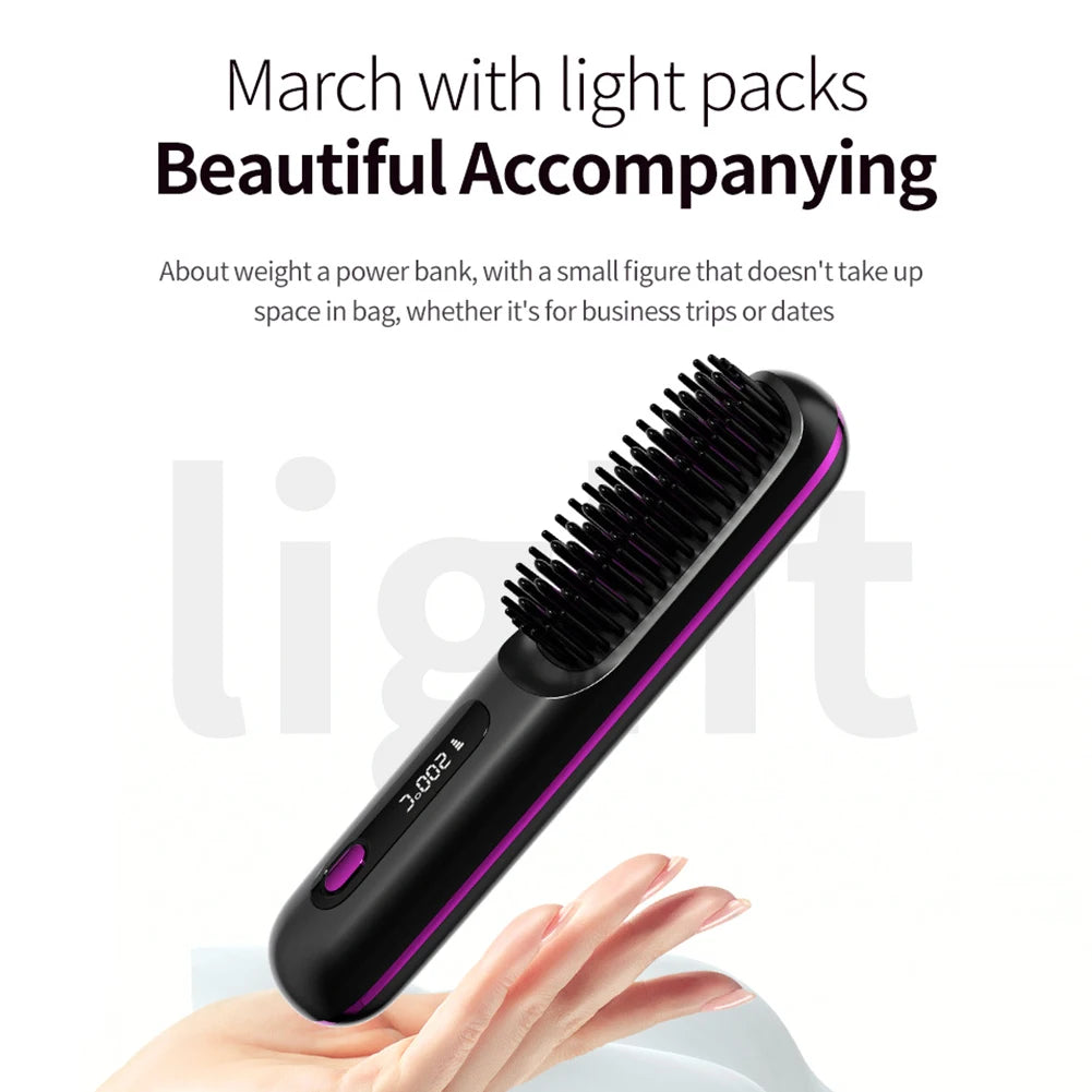LCD wireless straightening comb rechargeable ceramic electric comb straightener portable negative ion non damaging heating comb