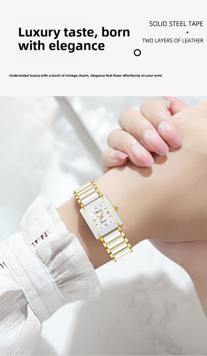 CHENXI Square Couple Watch with Ceramic Strap