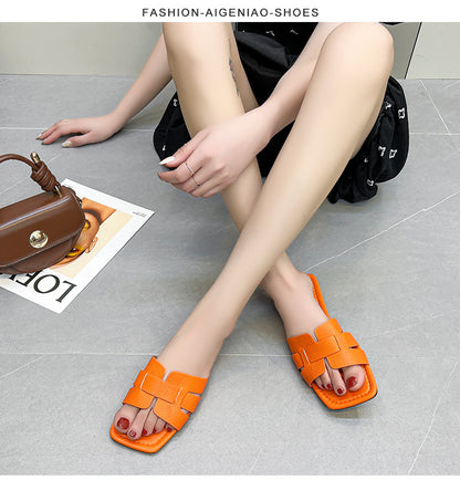 Square head H-shaped sandals for women's outerwear, summer new soft sole, casual and versatile fashion
