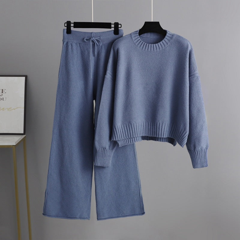 High- Low Turtleneck Long Sleeve Top and Pants Sweater Set