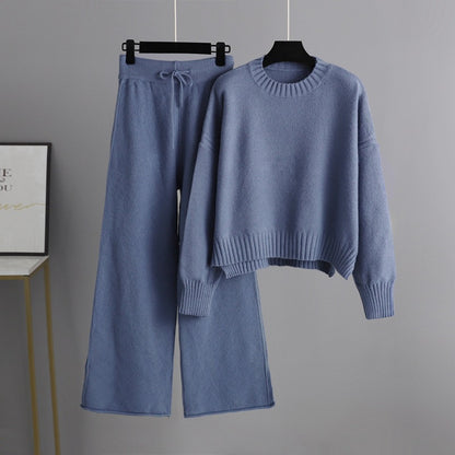 High- Low Turtleneck Long Sleeve Top and Pants Sweater Set