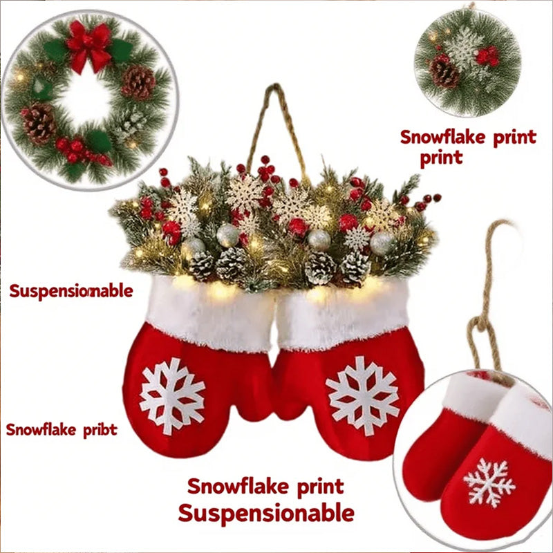 Creative Glove-Shaped Christmas Garland - Faux Flower Crown, Door/Window Decor, Door Sign for Christmas Parties