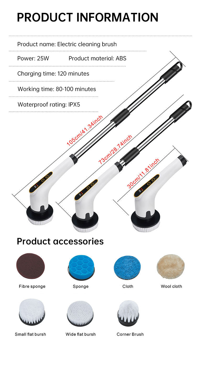 Seven-in-one Wireless Multi-function Cleaning Brush Long Handle Retractable Bathroom Toilet Floor Brush