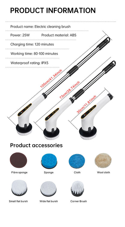 Seven-in-one Wireless Multi-function Cleaning Brush Long Handle Retractable Bathroom Toilet Floor Brush