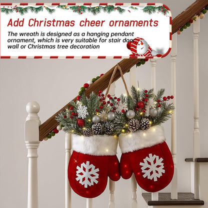 Creative Glove-Shaped Christmas Garland - Faux Flower Crown, Door/Window Decor, Door Sign for Christmas Parties