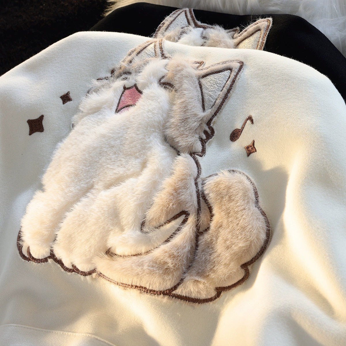 Cartoon Embroidered Hooded Sweatshirt Women Loose Pullover