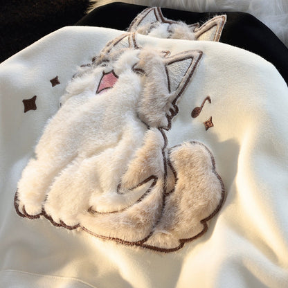 Cartoon Embroidered Hooded Sweatshirt Women Loose Pullover