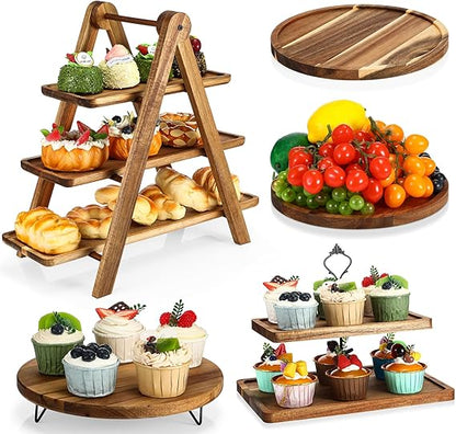 Wooden Dessert Table Ornaments Display Shelf Cold Meal Tea Break Table Tableware High Foot Cake Fruit Plate Solid Wood Tray