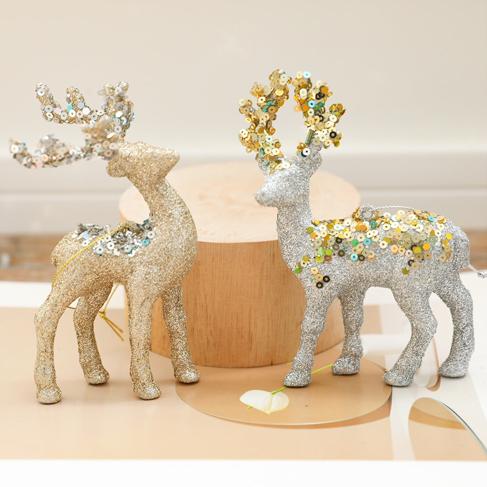 Christmas Deer Pendant Christmas Tree Decoration Sparkling Pink Plush Deer Ornament