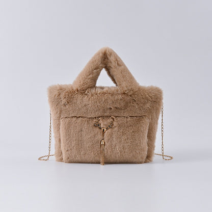 New Women's Imitation Rabbit Hair Handbag Plush Shoulder Bag Casual Versatile Imitation Crossbody Bag Fashion Large Capacity Bag