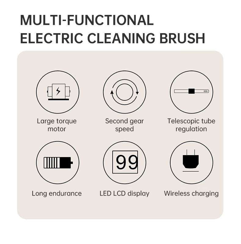 Seven-in-one Wireless Multi-function Cleaning Brush Long Handle Retractable Bathroom Toilet Floor Brush