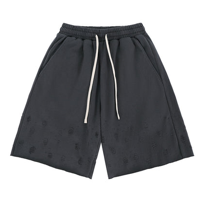 Men's Clothing Spring Solid Color Hole Heavyweight Sports Shorts Casual