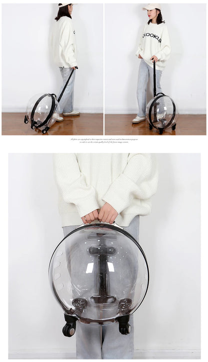 Rolling Pet Travel Trolley with Wheel, Transparent Capsule, Pink, Green, Puppies, Dogs, Cat Carriers Bag, 5-20Kg