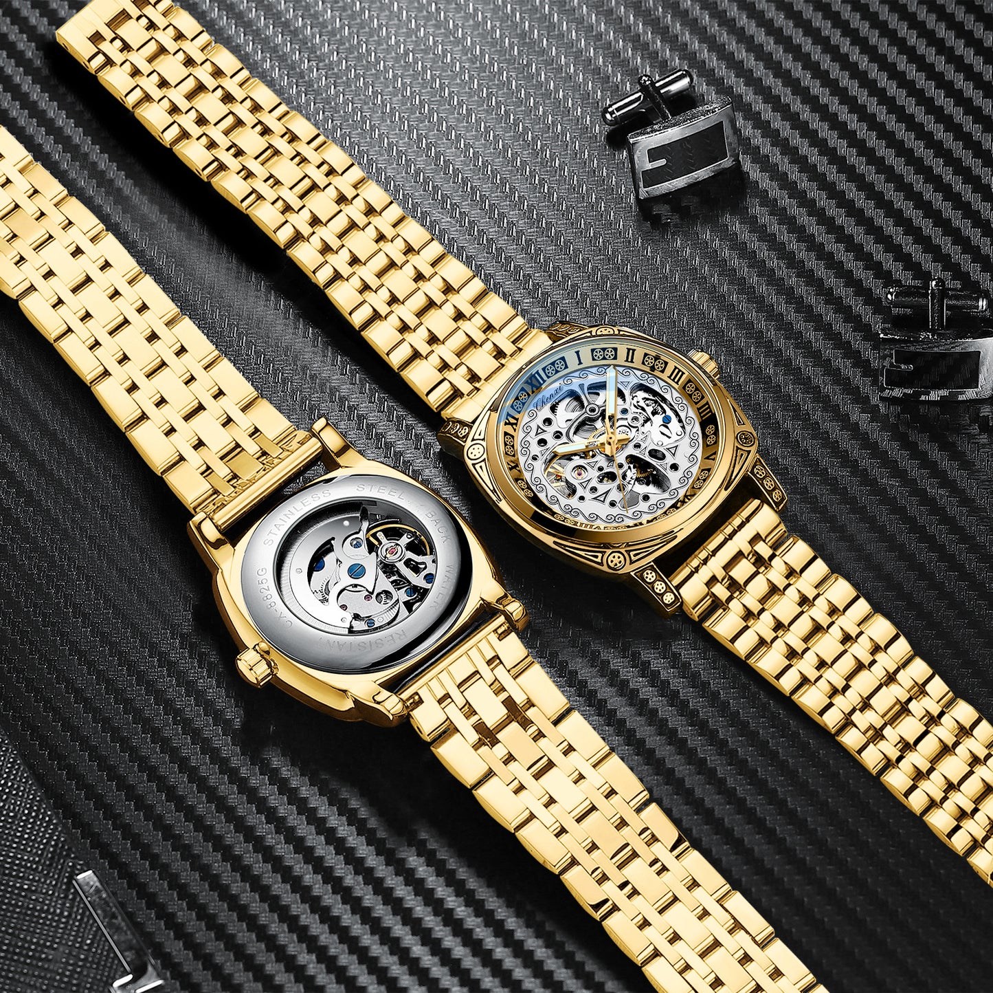 Vintage Engraved Mechanical Watch Men's Leather Waterproof Hollow-Out Fashion Style Men's Watch
