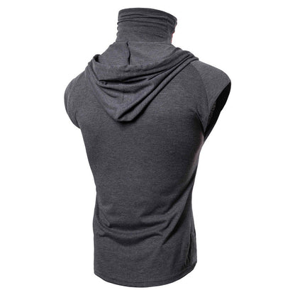 Mens Mask Button Sports Vest Hooded Splice Large Open-Forked Male Vest