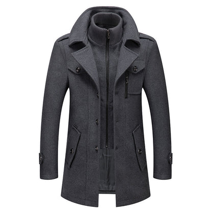 Men's Woolen Double Collar Winter Coat