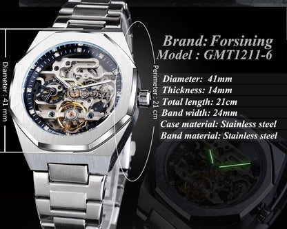Men's fashionable skeletonized mechanical watch