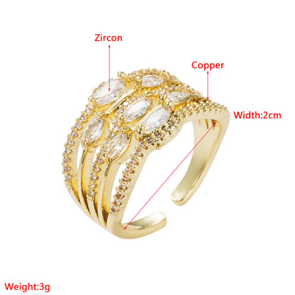 Ins New Copper Gold-Plated Micro-Set Zircon Adjustable Opening Creative Personality Hip-Hop Ring For Men And Women