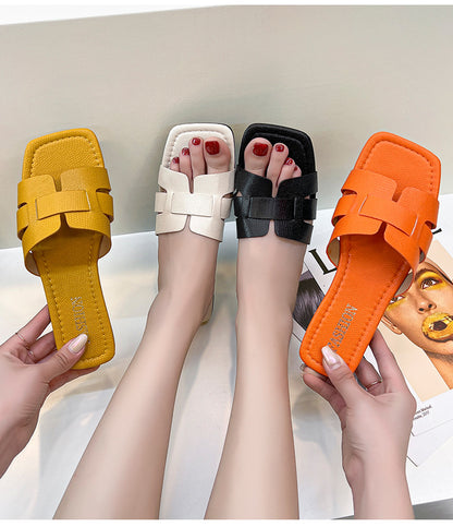 Square head H-shaped sandals for women's outerwear, summer new soft sole, casual and versatile fashion
