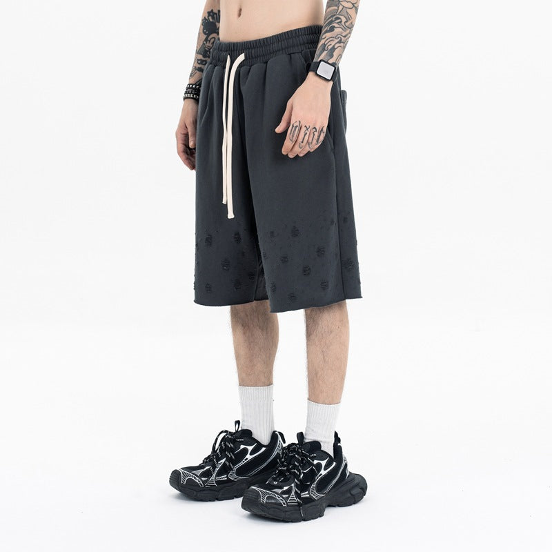 Men's Clothing Spring Solid Color Hole Heavyweight Sports Shorts Casual
