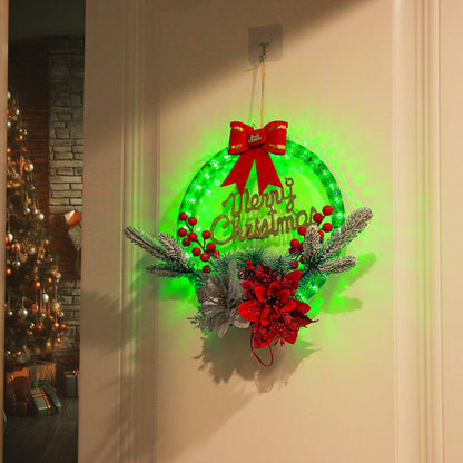 Christmas wreath lights, simulated red fruits, pine needles, decorative ornaments, window display items, ornaments