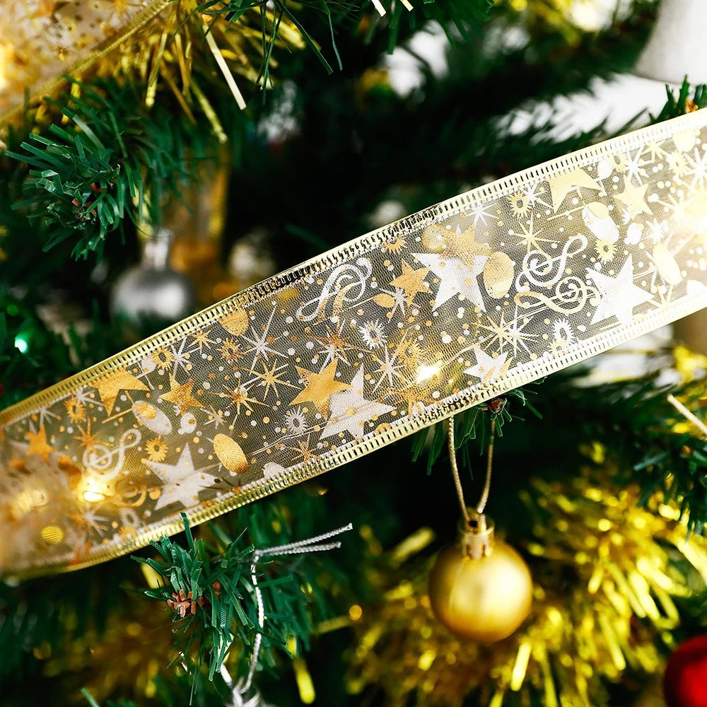 Christmas Ribbon LED String Lights Christmas Tree Decorative Lights Gift Box Decorative Ribbon Flashing Strings Satin Copper Wire Lights