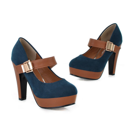Wide-leg Women's Shoes Platform High Heels Velcro Heels Spring and Autumn Shallow Mouth Single Shoes