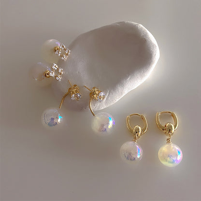 Pearl Metal Zircon Stud Earrings Women's Personality Simple and Versatile Temperament Fashion Earrings
