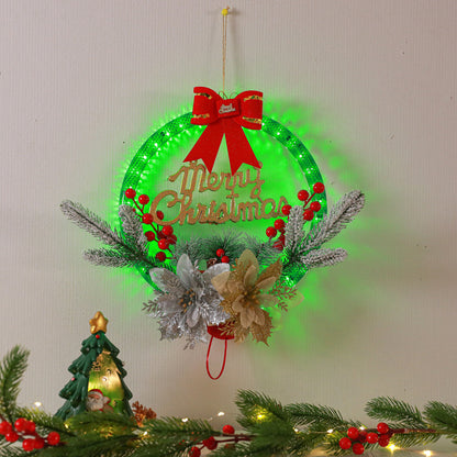 Christmas wreath lights, simulated red fruits, pine needles, decorative ornaments, window display items, ornaments
