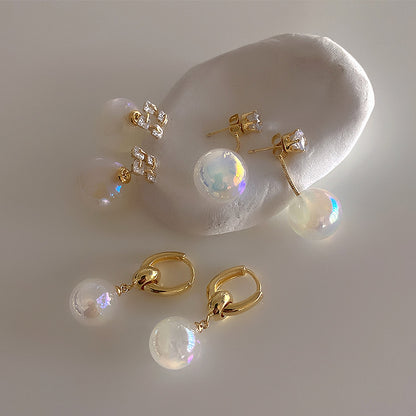 Pearl Metal Zircon Stud Earrings Women's Personality Simple and Versatile Temperament Fashion Earrings
