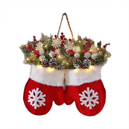 Creative Glove-Shaped Christmas Garland - Faux Flower Crown, Door/Window Decor, Door Sign for Christmas Parties