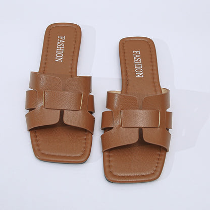 Square head H-shaped sandals for women's outerwear, summer new soft sole, casual and versatile fashion